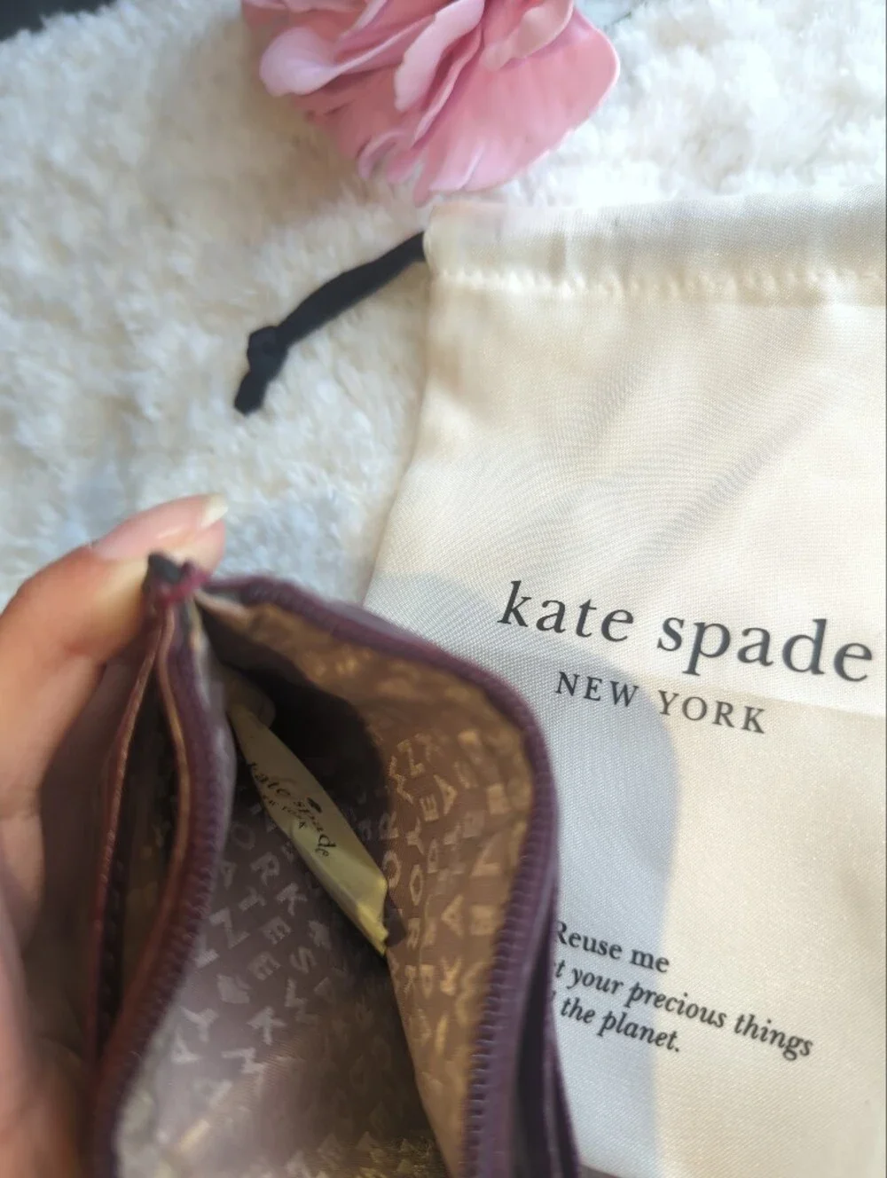 Kate Spade New York Rare Plum Bordeaux Wine Glitter Card Wallet With Dust Bag
